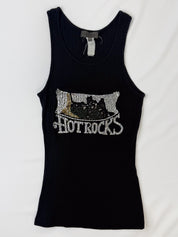 La Perla 2000s Black Ribbed Hot Rocks Rhinestone Sequin Tank - XS