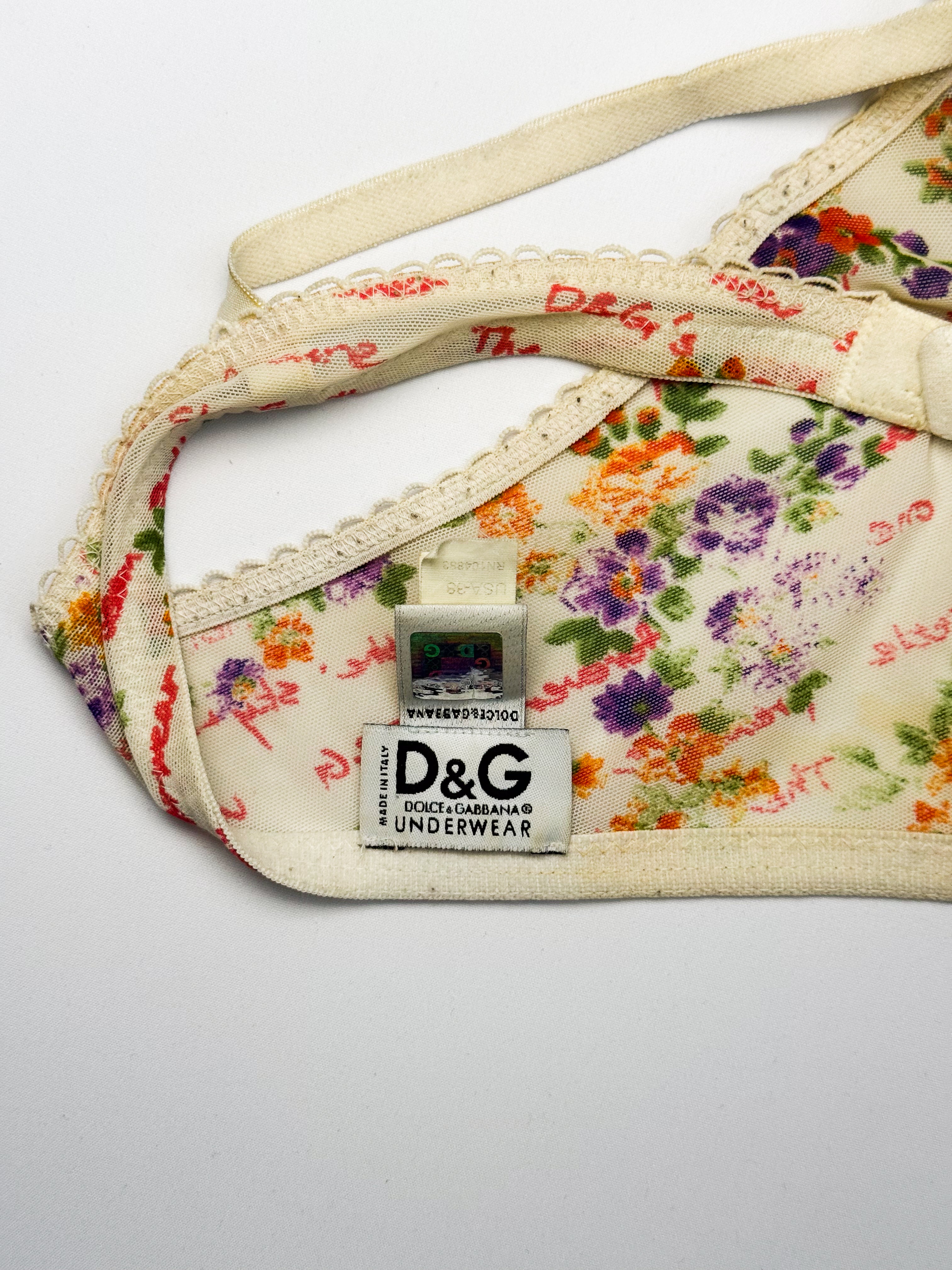 D&G floral print mesh bralette, adjustable straps