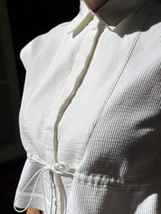 Alaïa Paris Vintage Ivory Pleated Cropped Top with Drawstring Waist - S/M