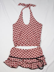Occhi Verdi La Perla red and white geometric print halter top