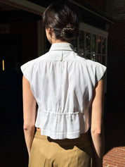 Alaïa Paris Vintage Ivory Pleated Cropped Top with Drawstring Waist - S/M