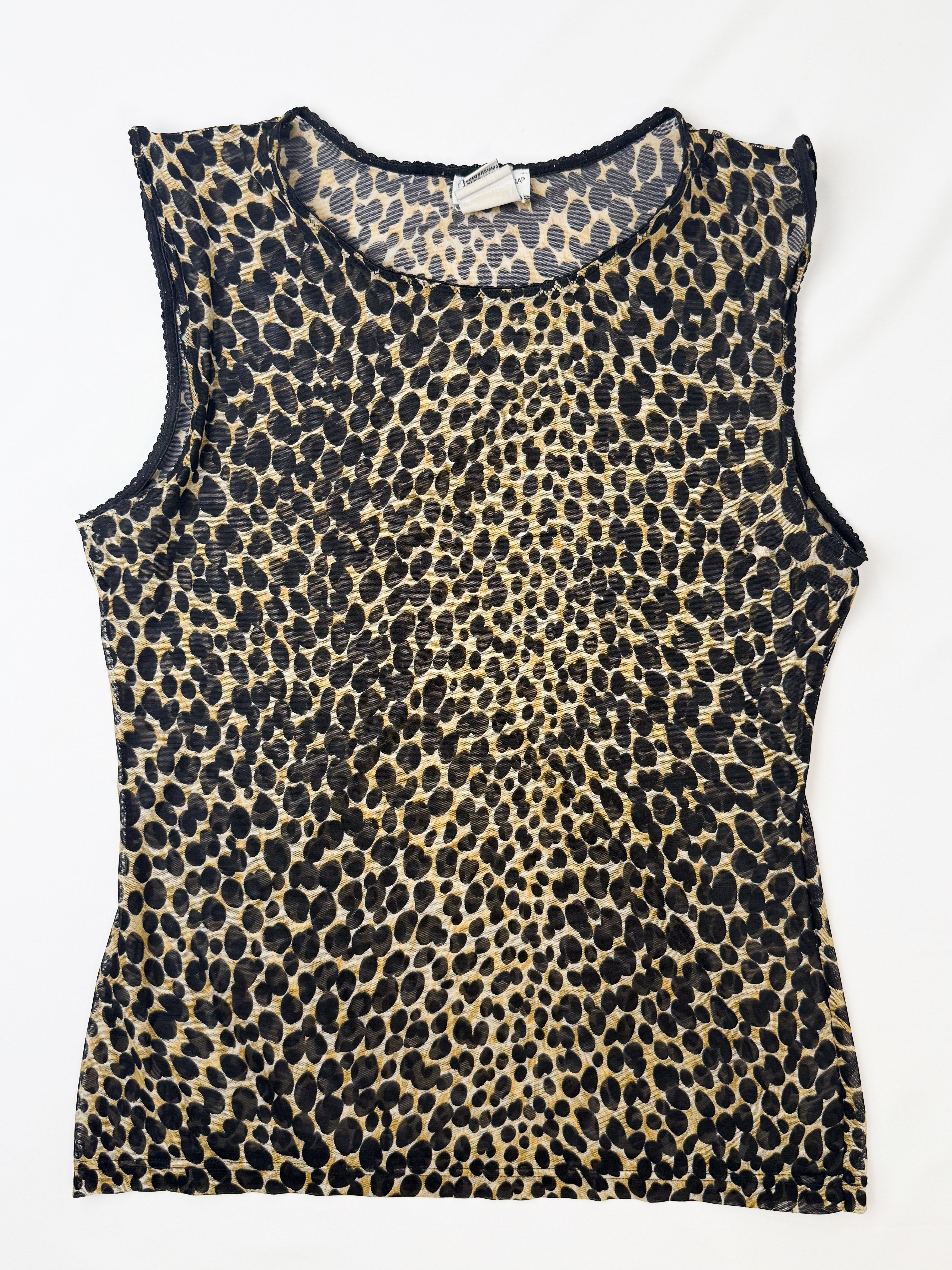 Dolce & Gabbana Intimo 1990s Leopard Print Scallop Trim Mesh Tank - M/L