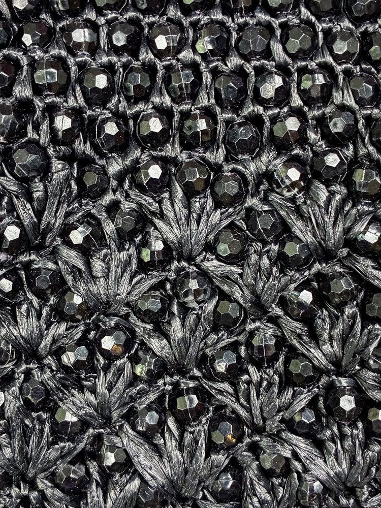 Vintage Black Beaded Crochet Evening Bag