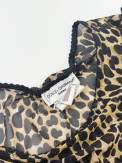 Dolce & Gabbana Intimo 1990s Leopard Print Scallop Trim Mesh Tank - M/L