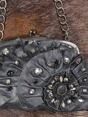 Phard 2000s Black Jeweled Leather Chain Bag