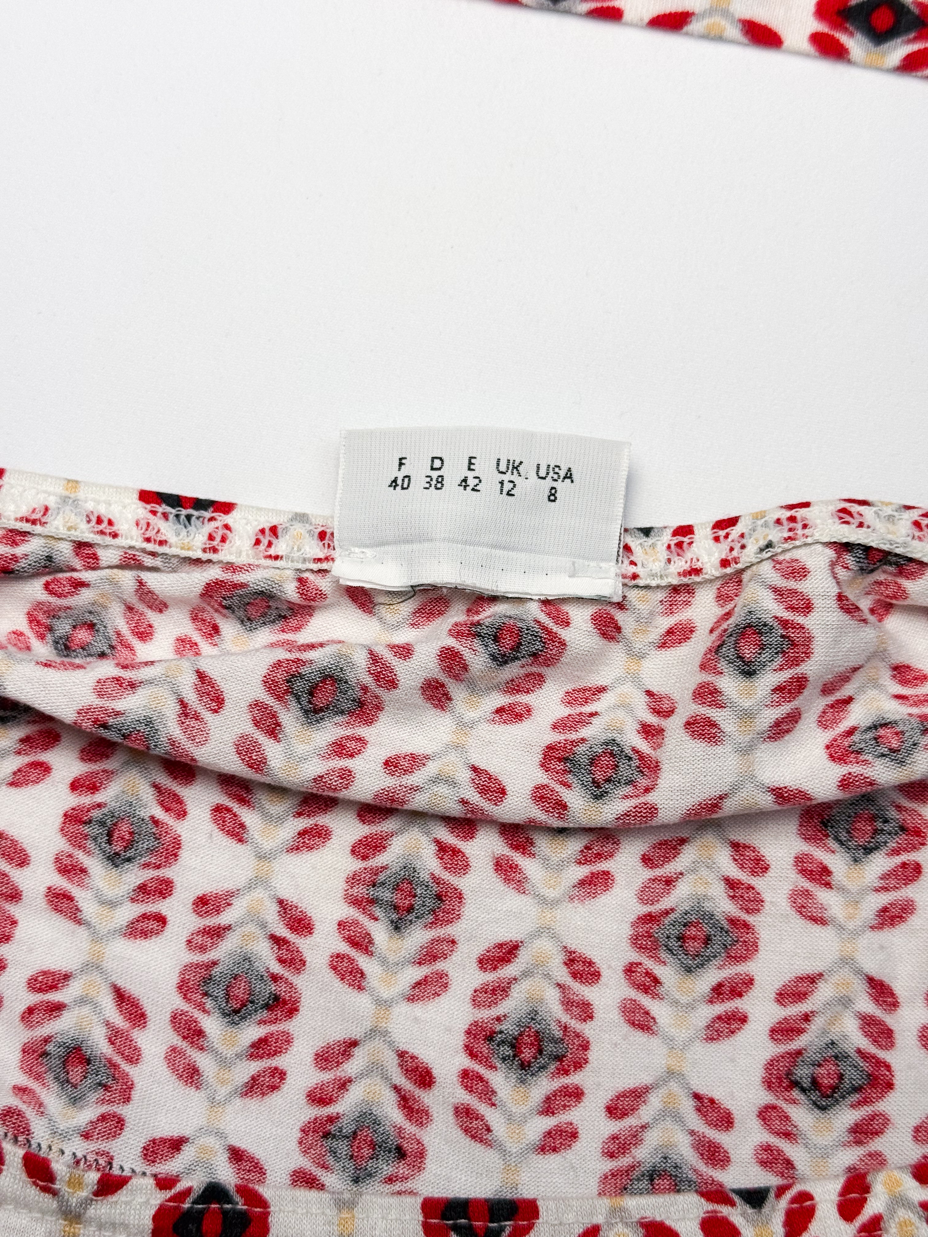 La Perla red geometric print ruffled mini skirt detail