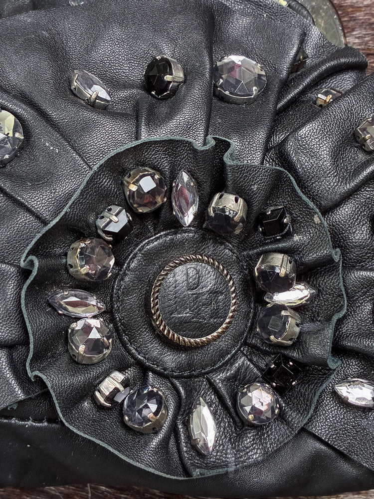 Phard 2000s Black Jeweled Leather Chain Bag