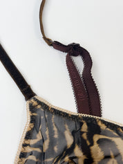 Roberto Cavalli 2000s Tiger Print Mesh Rhinestone Velvet Band Cami - S/M