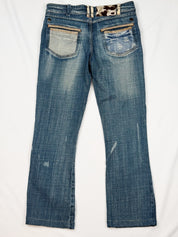 Just Cavalli 2000s Medium Wash Distressed Cow Hair Tab Bootcut Jeans - XS, W26