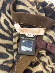 Roberto Cavalli 2000s Tiger Print Mesh Rhinestone Velvet Band Cami - S/M