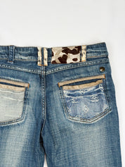 Just Cavalli 2000s Medium Wash Distressed Cow Hair Tab Bootcut Jeans - XS, W26