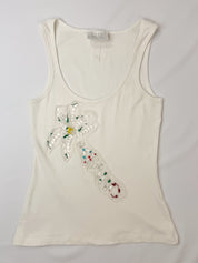 Oceano by La Perla 2000s White Ribbed Beaded Palm Tree Tank - XS/S