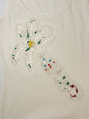 Oceano by La Perla 2000s White Ribbed Beaded Palm Tree Tank - XS/S