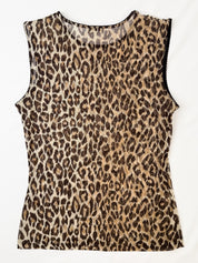 Dolce & Gabbana Intimo 1990s Leopard Print Scallop Trim Mesh Tank - M/L