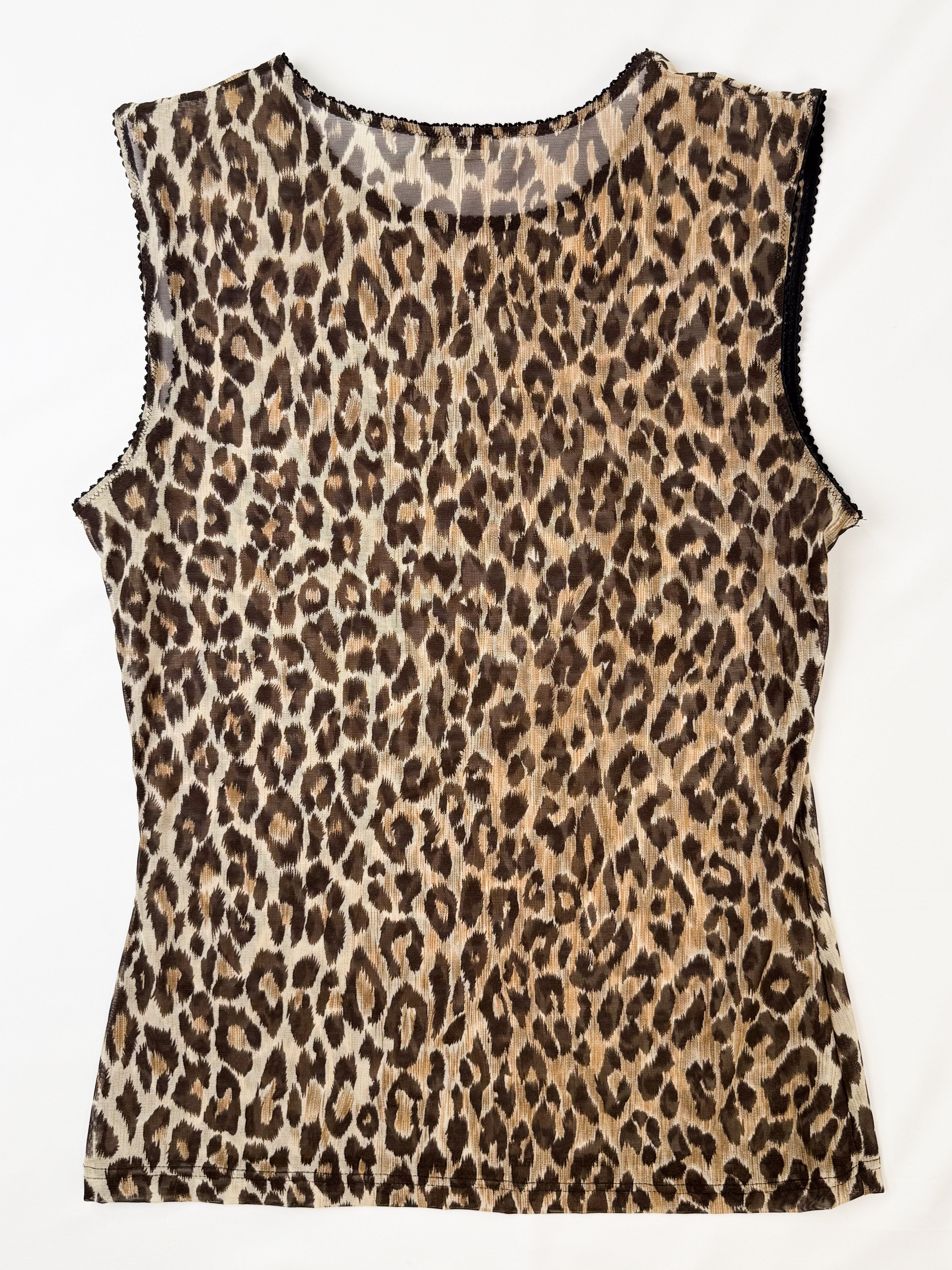 Dolce & Gabbana Intimo 1990s Leopard Print Scallop Trim Mesh Tank - M/L