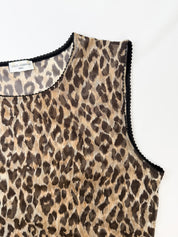 Dolce & Gabbana Intimo 1990s Leopard Print Scallop Trim Mesh Tank - M/L