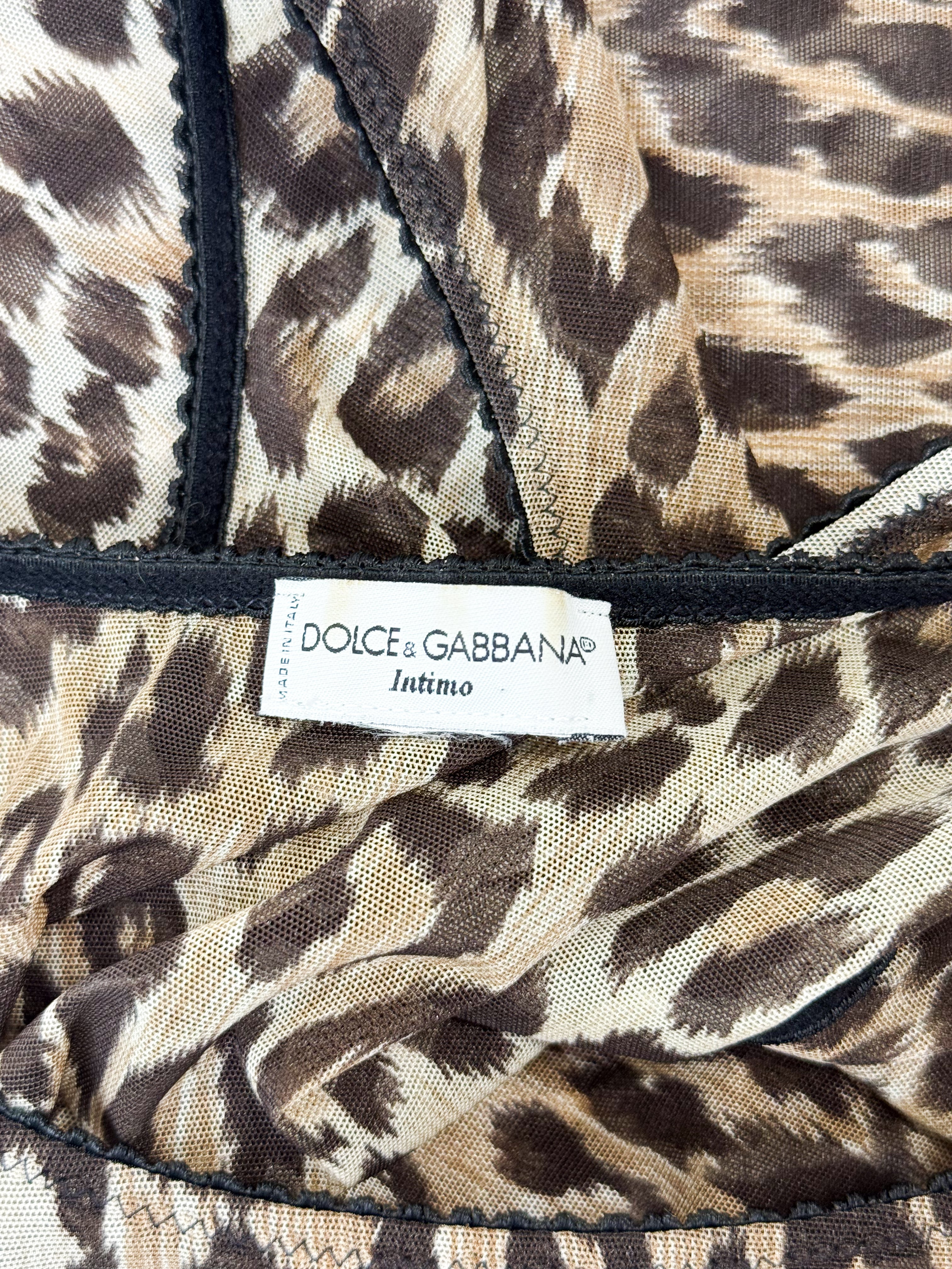 Dolce & Gabbana Intimo 1990s Leopard Print Scallop Trim Mesh Tank - M/L
