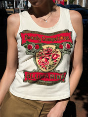 Blumarine 2000s Cream Beauty Competition Rhinestone Graphic Tank - L