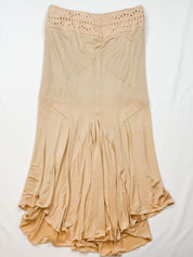 Class Roberto Cavalli 2000s Sand Cutwork Waistband Bias-Cut Maxi Skirt - M/L