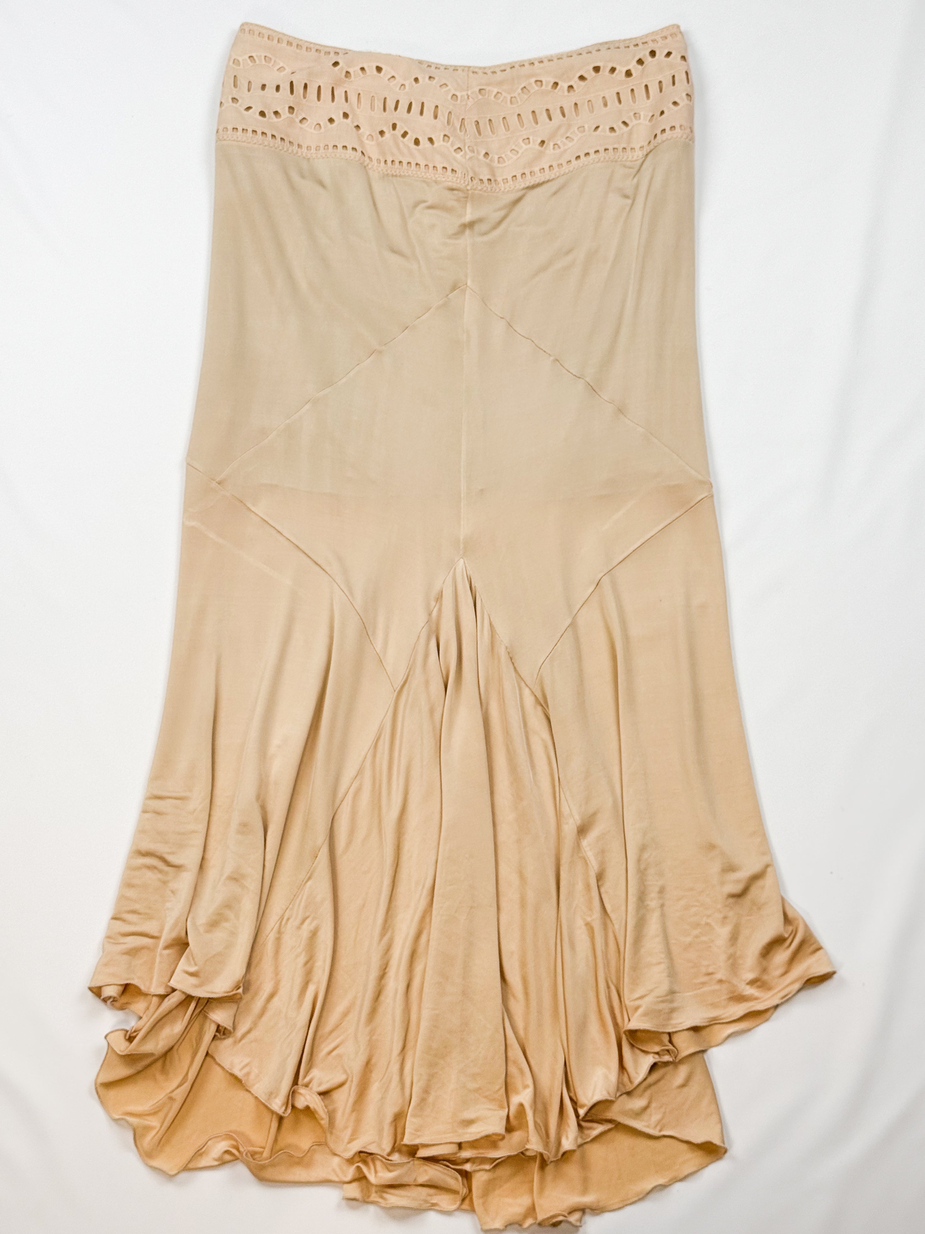 Class Roberto Cavalli 2000s Sand Cutwork Waistband Bias-Cut Maxi Skirt - M/L