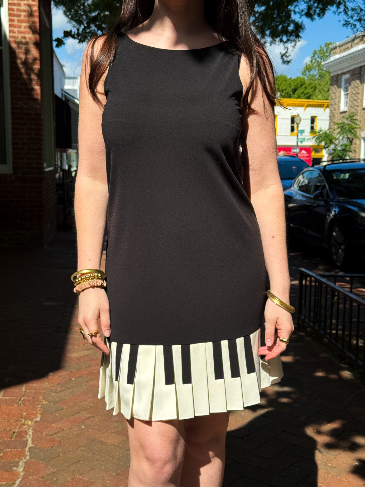 Moschino Cheap and Chic 2000s Black Piano Key Pleated Hem Shift Dress - IT 42
