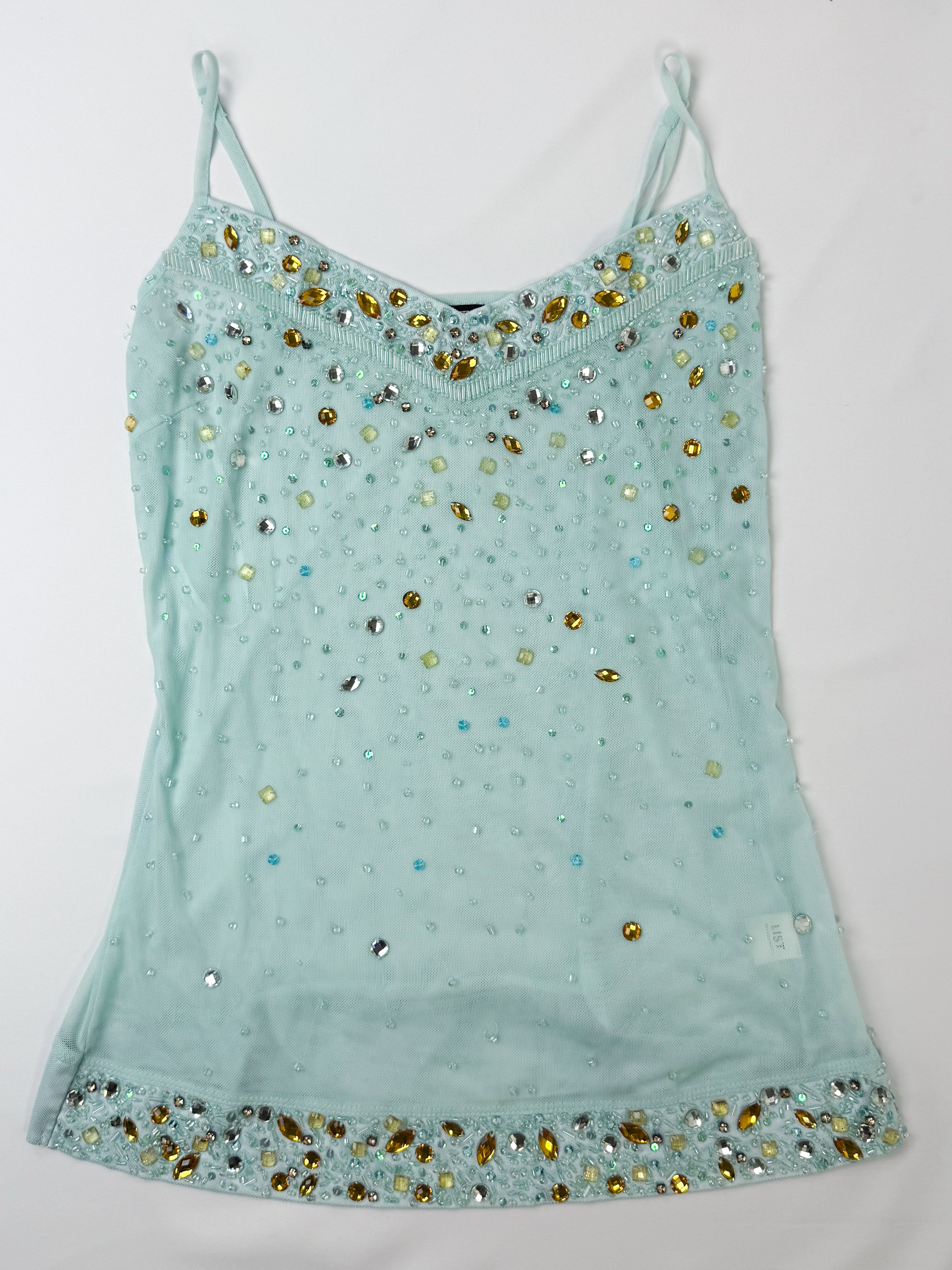 List 2000s Mint Mesh Gem Rhinestone Embellished Cami - M