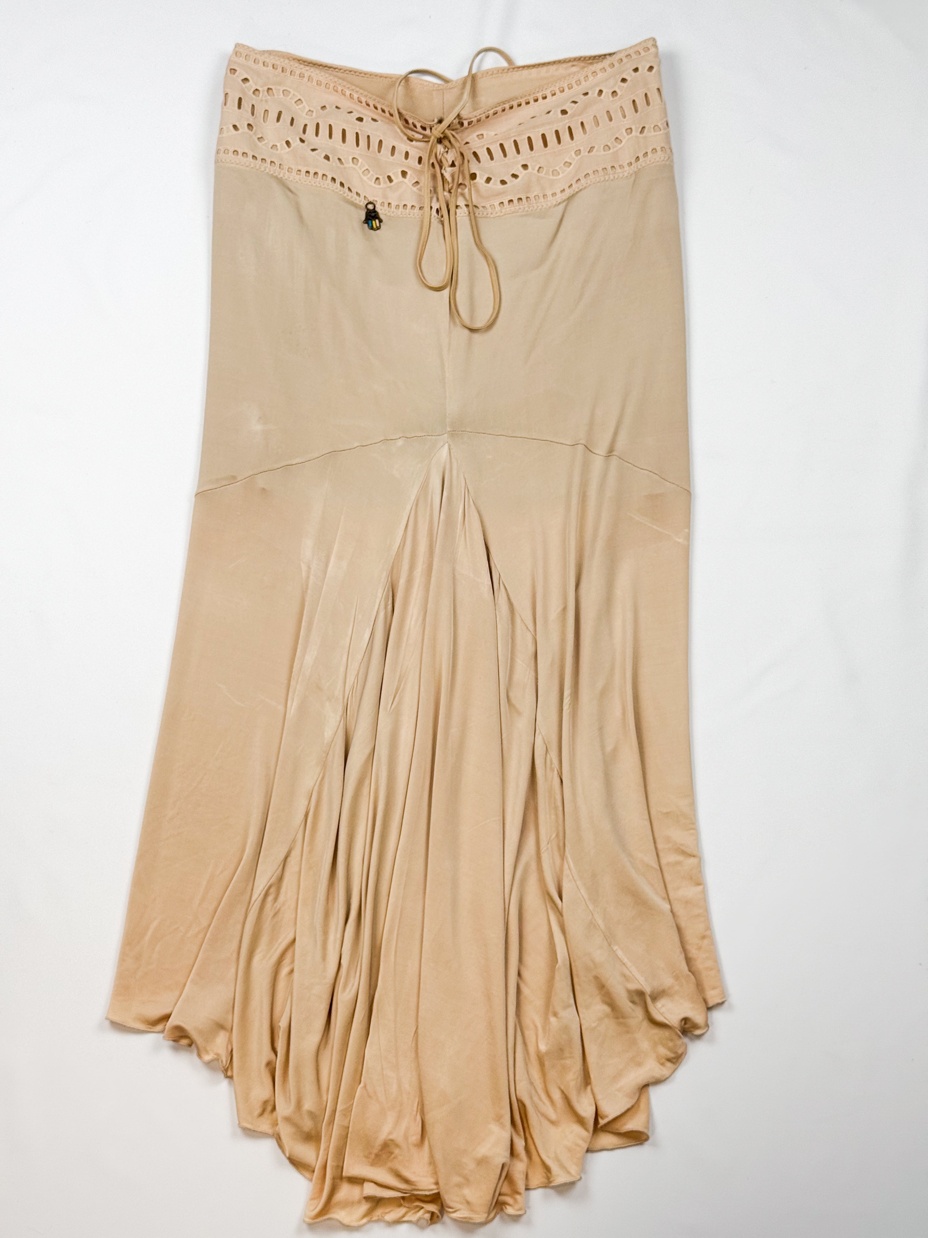Class Roberto Cavalli 2000s Sand Cutwork Waistband Bias-Cut Maxi Skirt - M/L