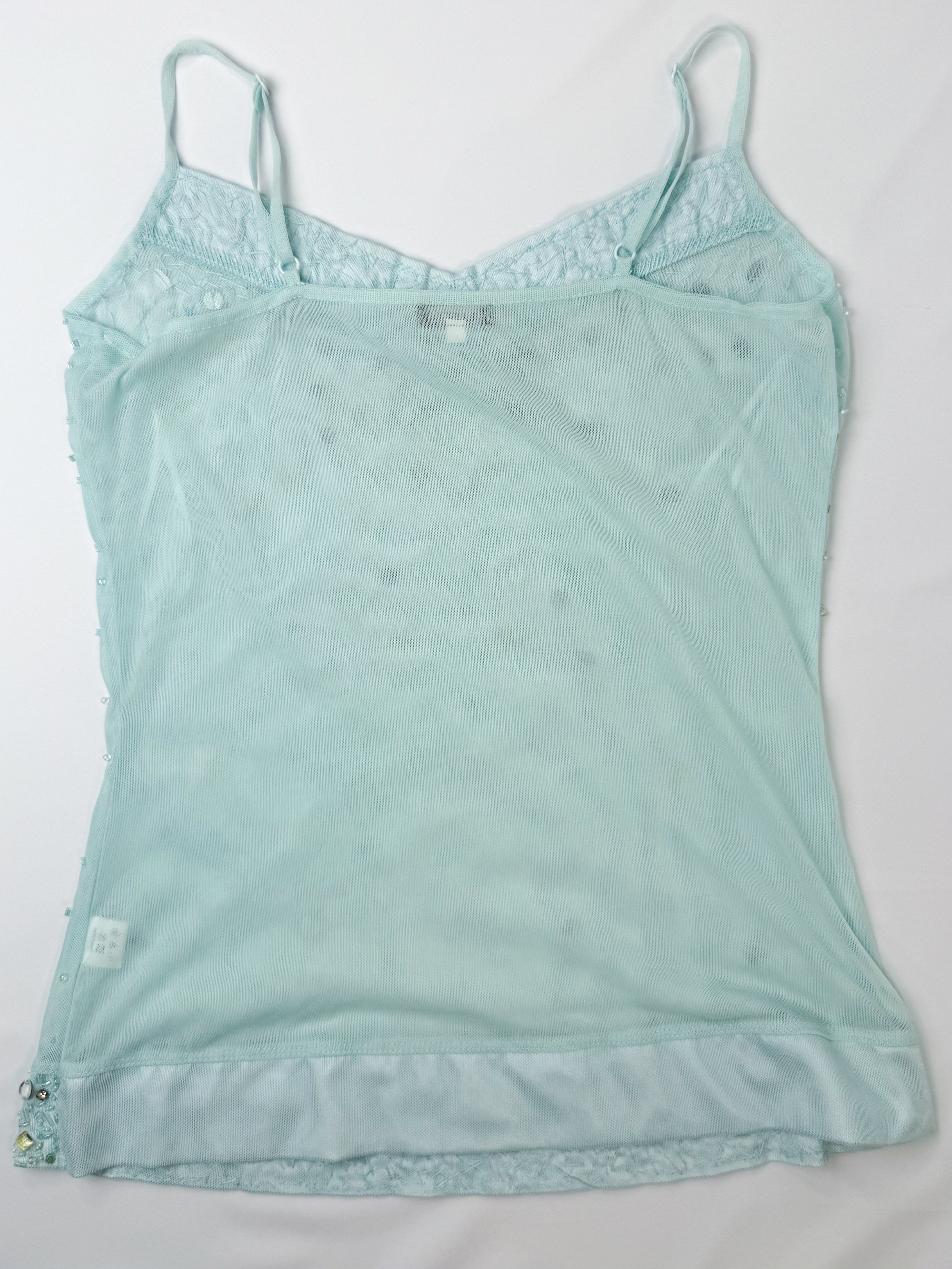 List 2000s Mint Mesh Gem Rhinestone Embellished Cami - M