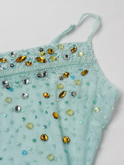 List 2000s Mint Mesh Gem Rhinestone Embellished Cami - M