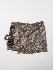 Sama Sama 2000s bronze iridescent square sequin asymmetric wrap mini skirt
