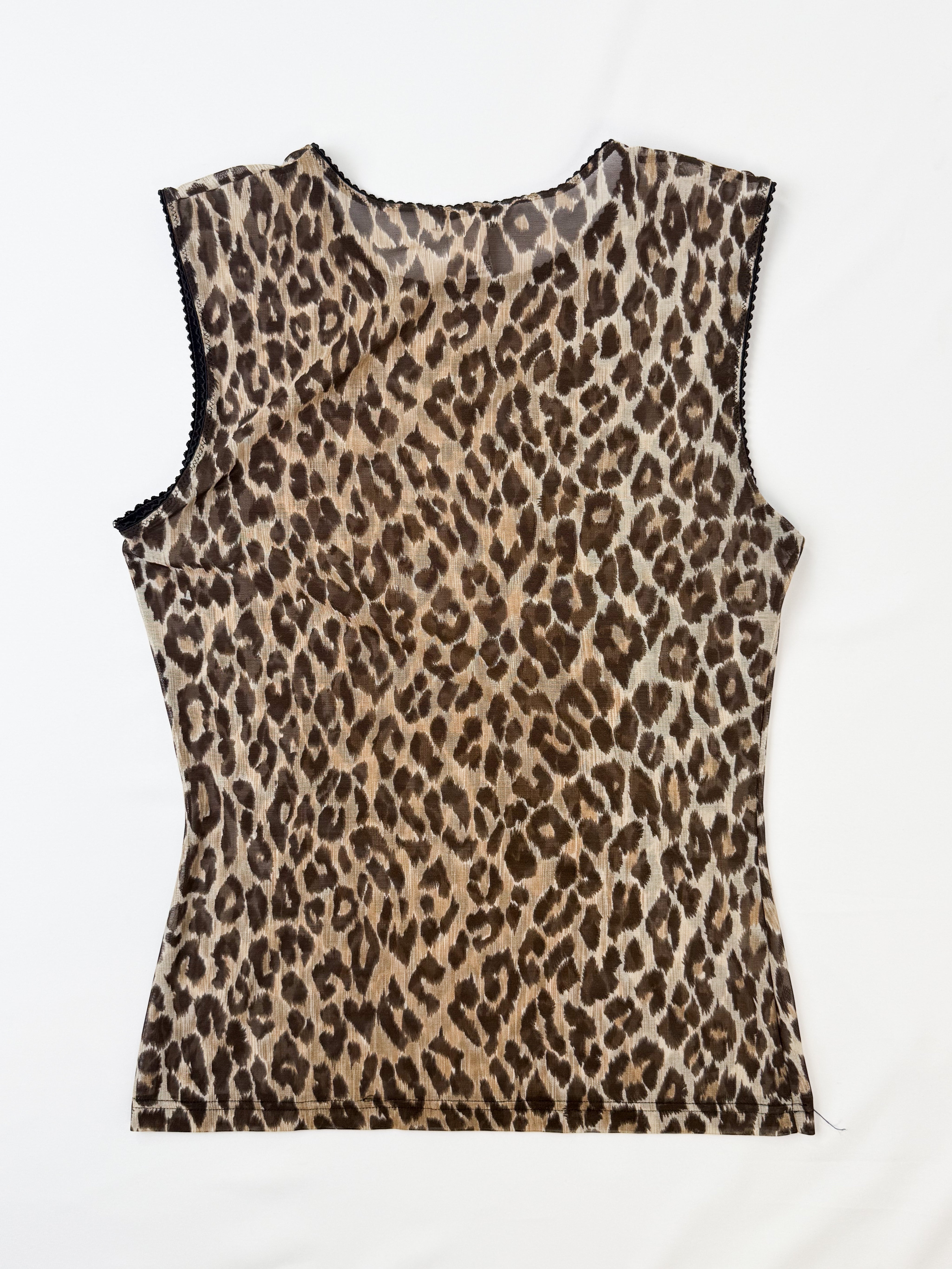 Dolce & Gabbana Intimo 1990s Leopard Print Scallop Trim Mesh Tank - S
