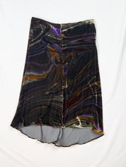 Etro velvet skirt marble swirl print detail in black, purple, amber and burgundy