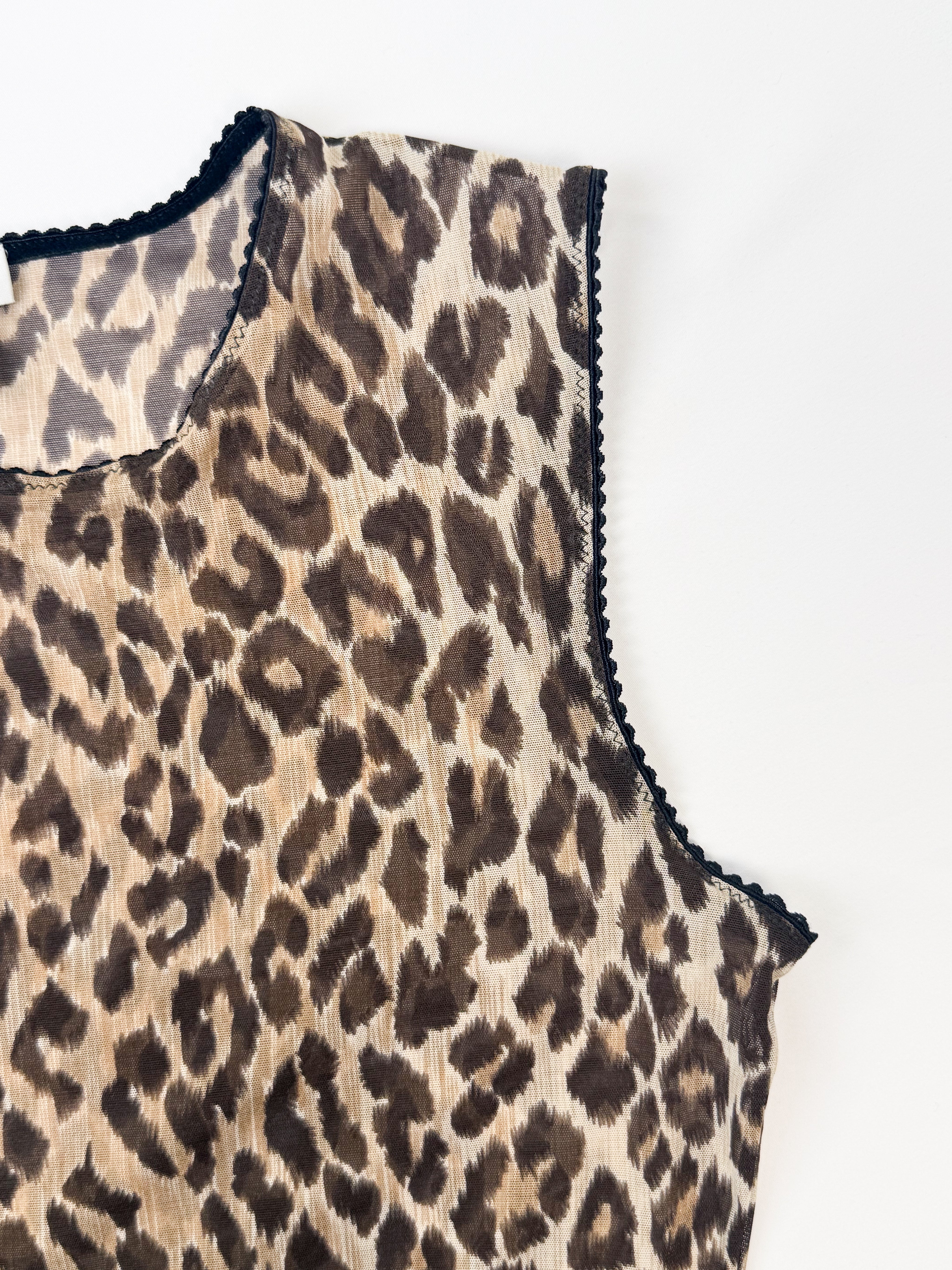 Dolce & Gabbana Intimo 1990s Leopard Print Scallop Trim Mesh Tank - S