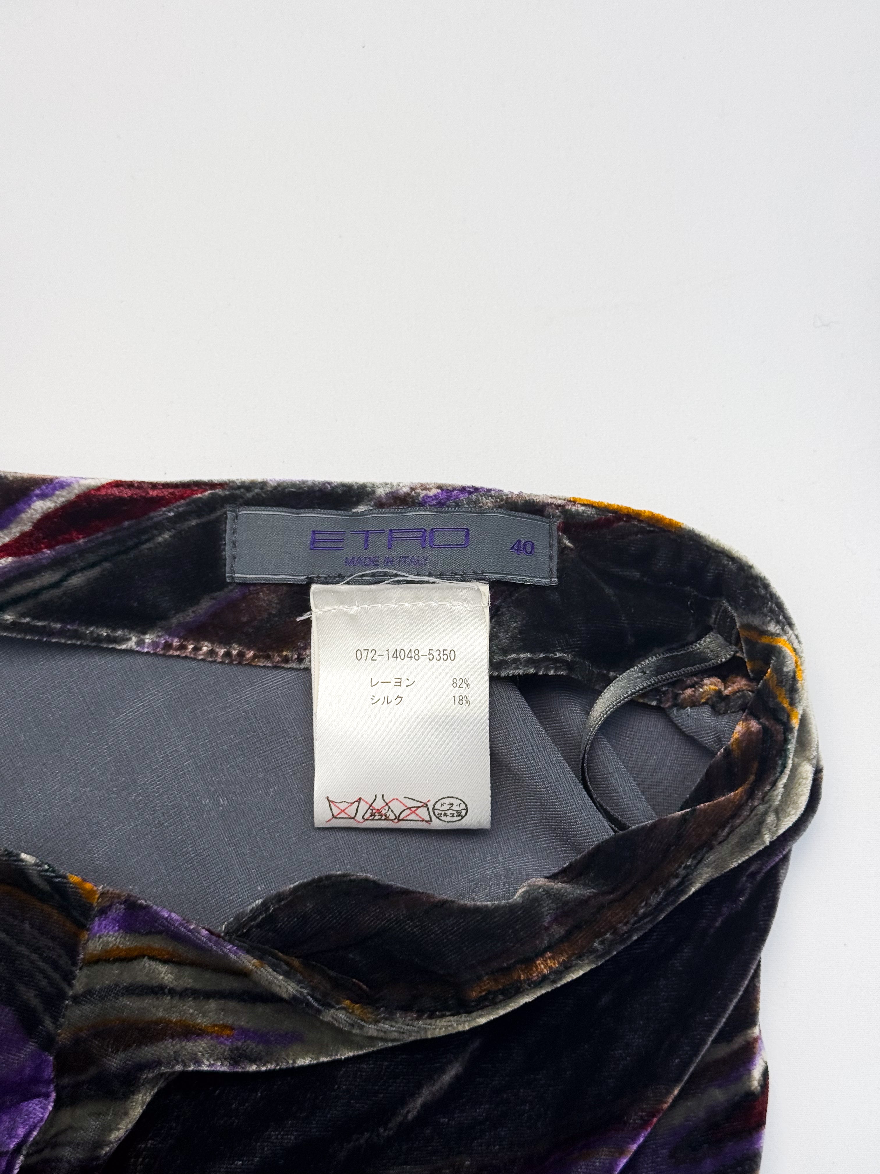 Etro velvet skirt Italian brand tag and Japanese care label