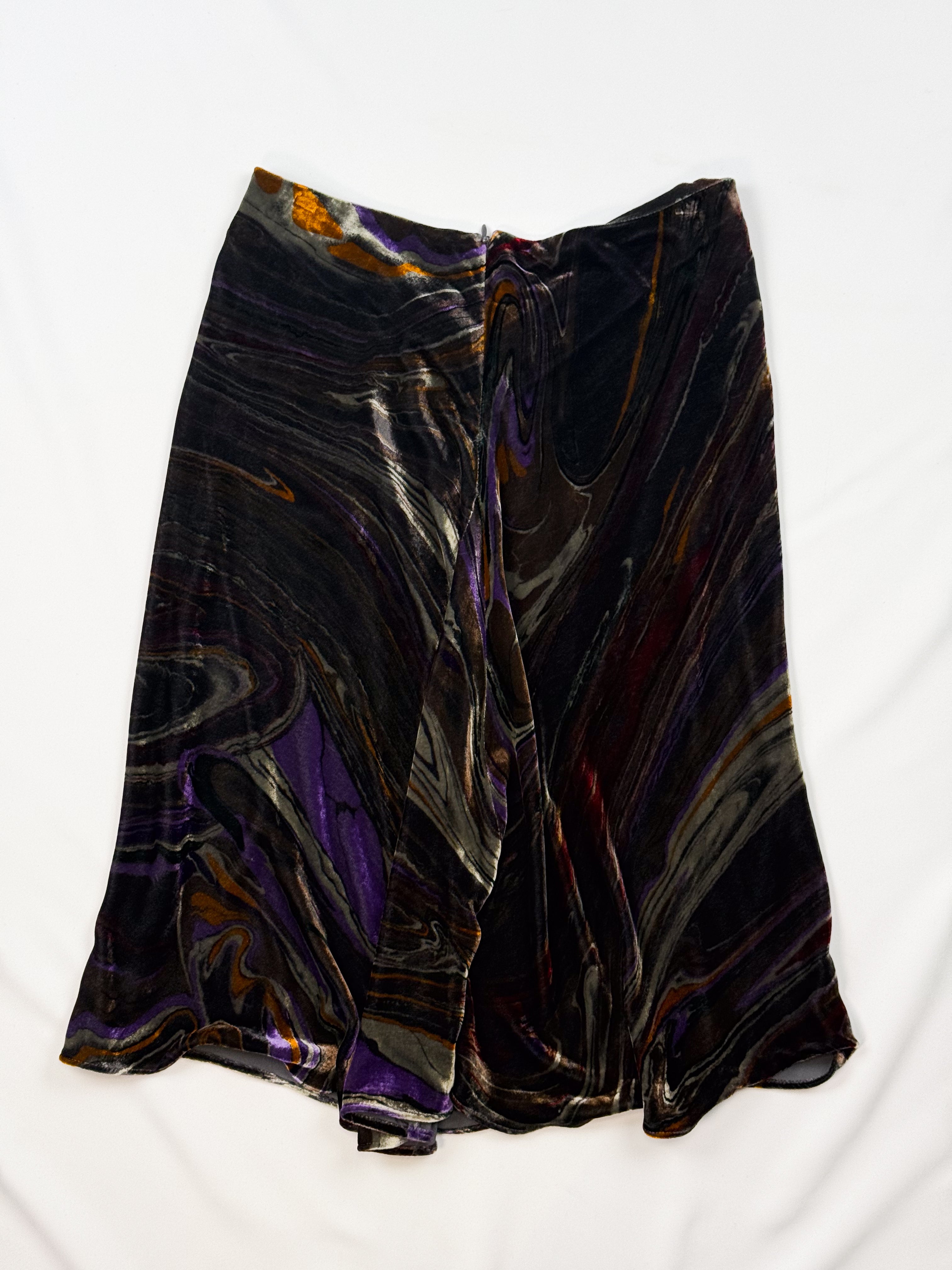 Etro purple marble swirl velvet midi skirt, front view