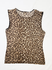 Dolce & Gabbana Intimo 1990s Leopard Print Scallop Trim Mesh Tank - M/L