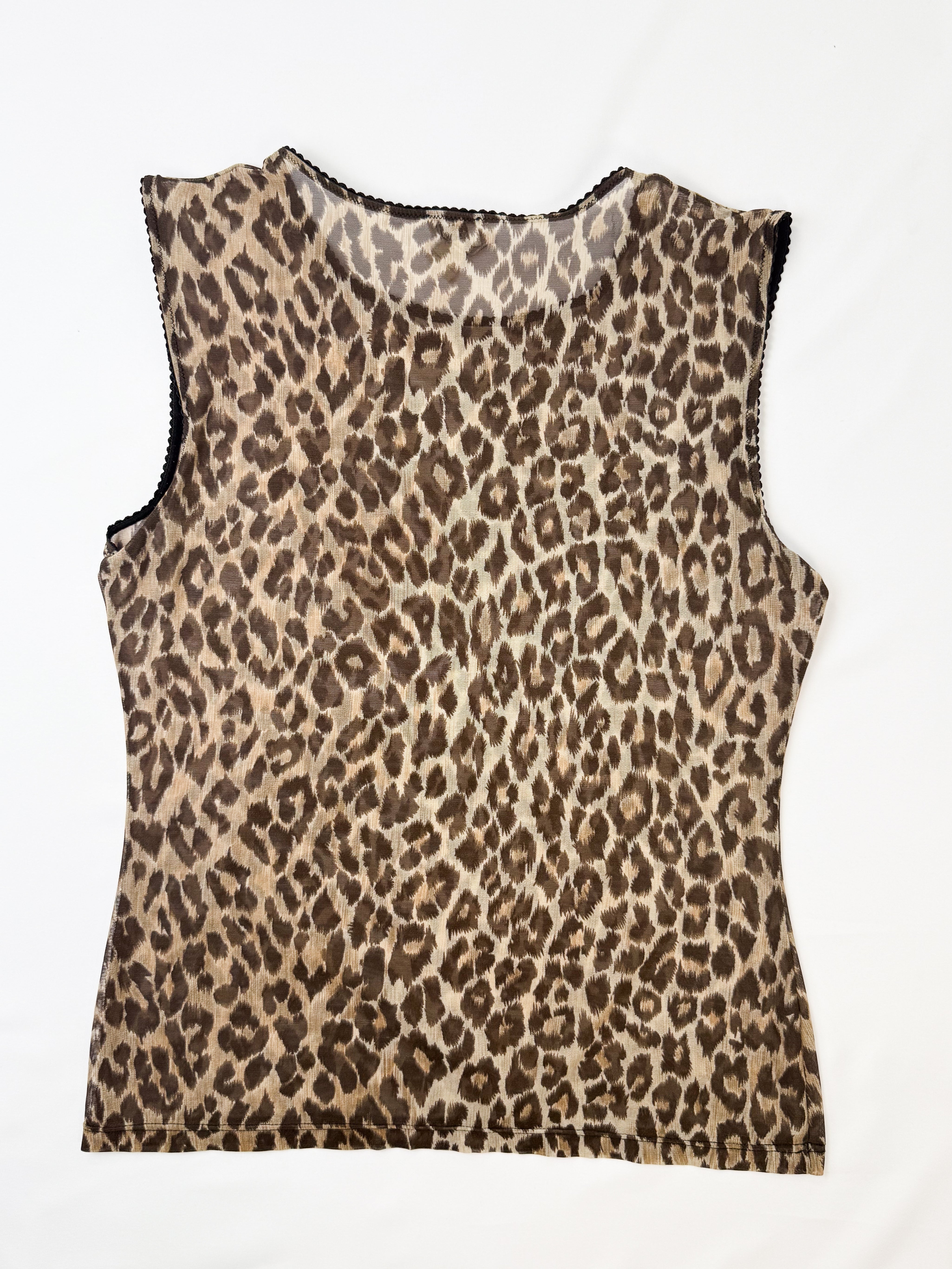 Dolce & Gabbana Intimo 1990s Leopard Print Scallop Trim Mesh Tank - M/L