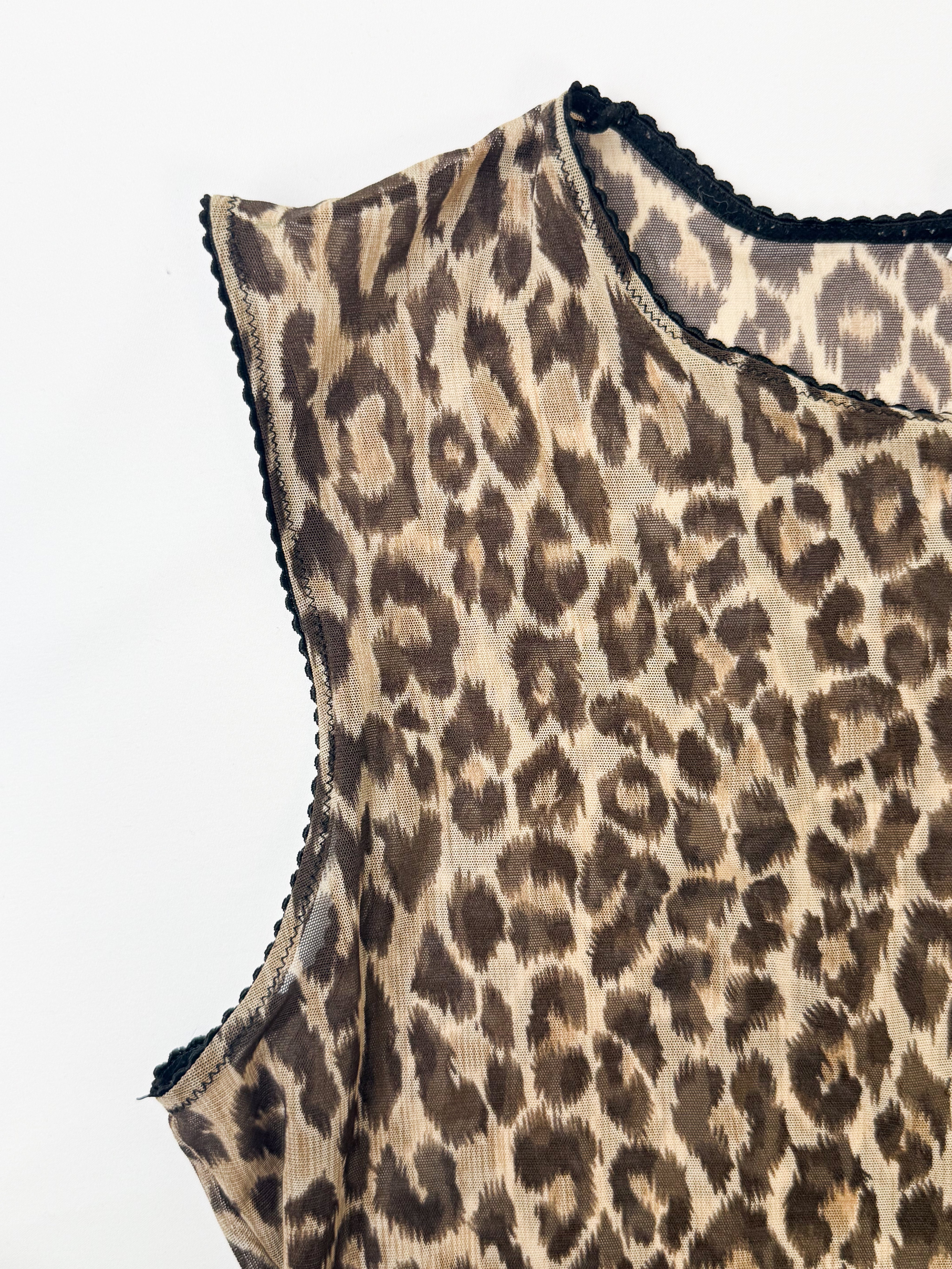 Dolce & Gabbana Intimo 1990s Leopard Print Scallop Trim Mesh Tank - M/L