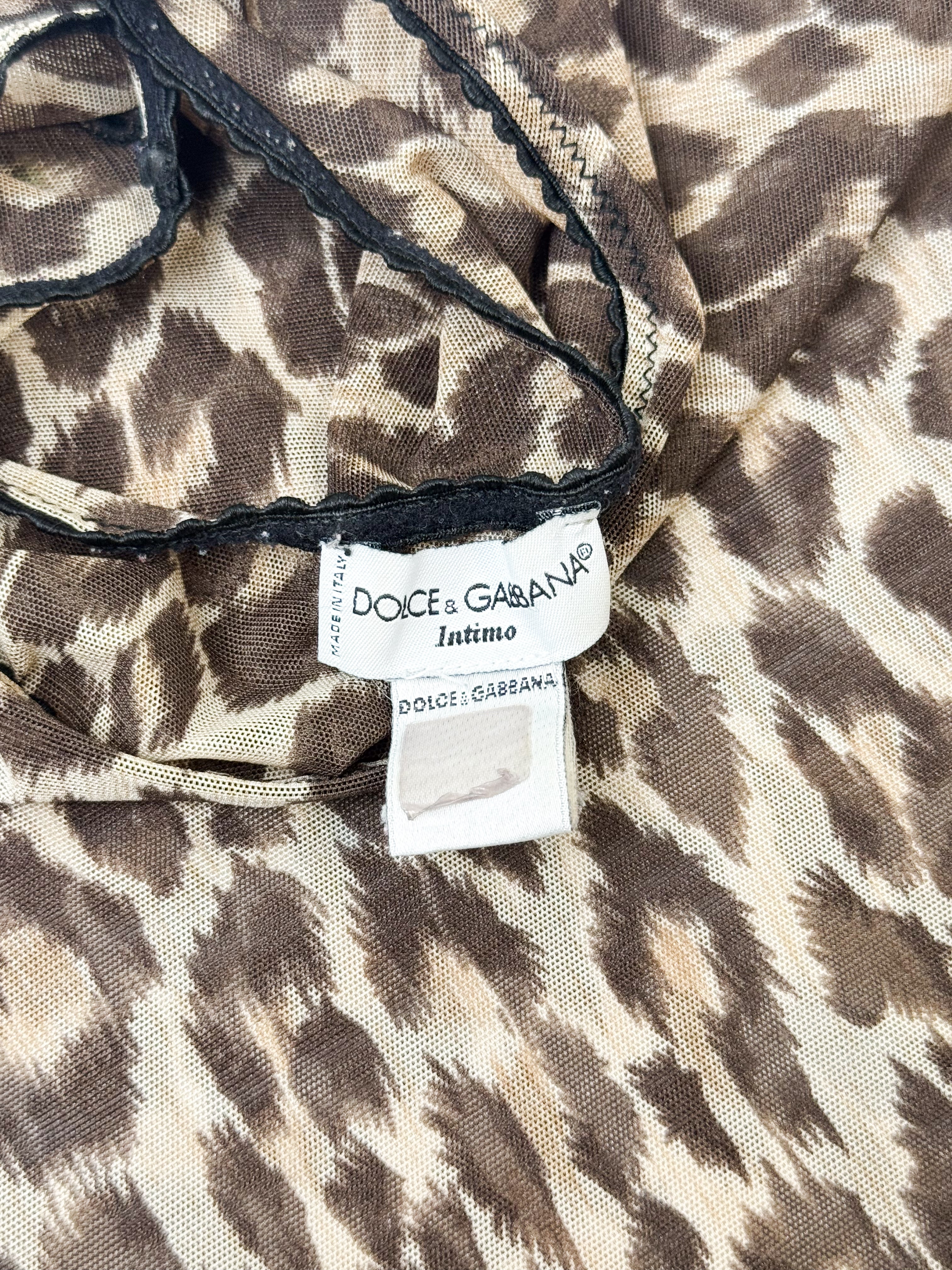 Dolce & Gabbana Intimo 1990s Leopard Print Scallop Trim Mesh Tank - M/L