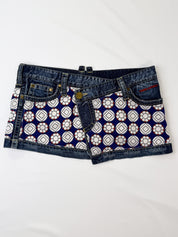 Dsquared2 2000s Geometric Floral Print Panel Micro Mini Denim Skirt - W34