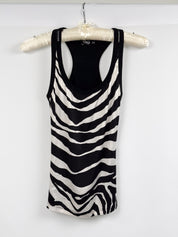 D&G Dolce & Gabbana 2000s Black and Cream Zebra Print Silk Racerback Tank - XS/S