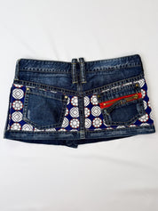 Dsquared2 2000s Geometric Floral Print Panel Micro Mini Denim Skirt - W34