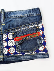 Dsquared2 2000s Geometric Floral Print Panel Micro Mini Denim Skirt - W34