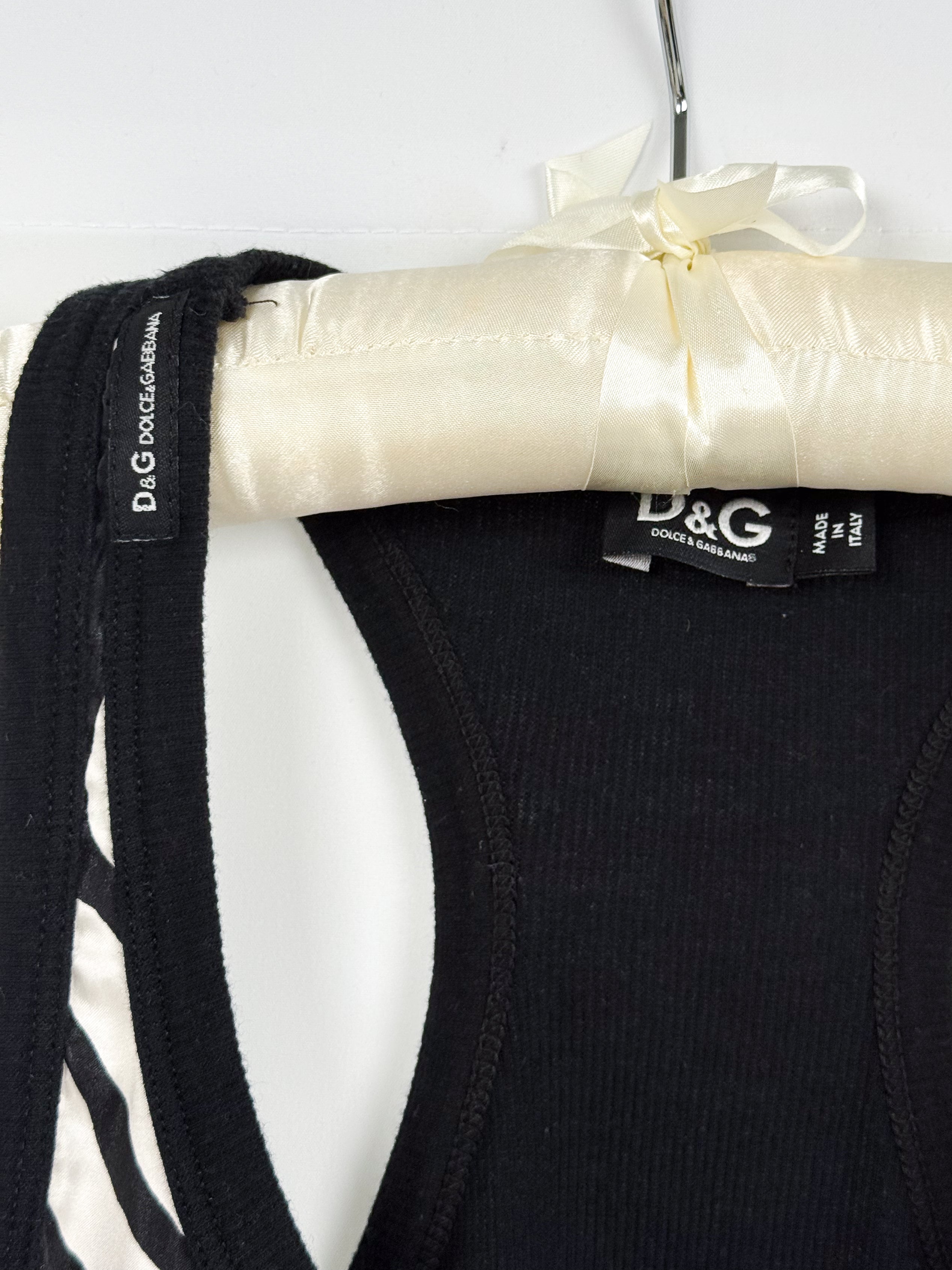 D&G Dolce & Gabbana 2000s Black and Cream Zebra Print Silk Racerback Tank - XS/S