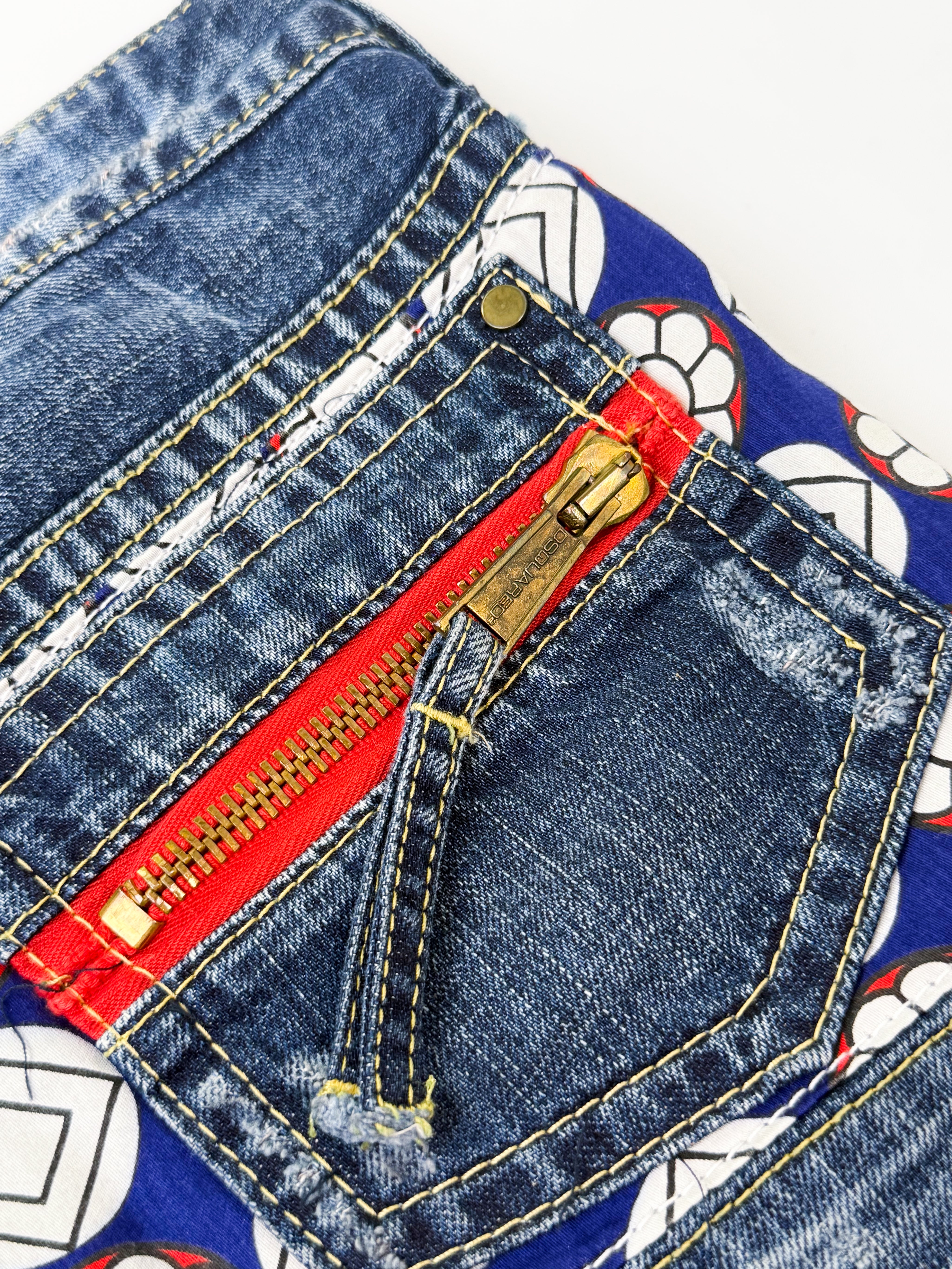 Dsquared2 2000s Geometric Floral Print Panel Micro Mini Denim Skirt - W34