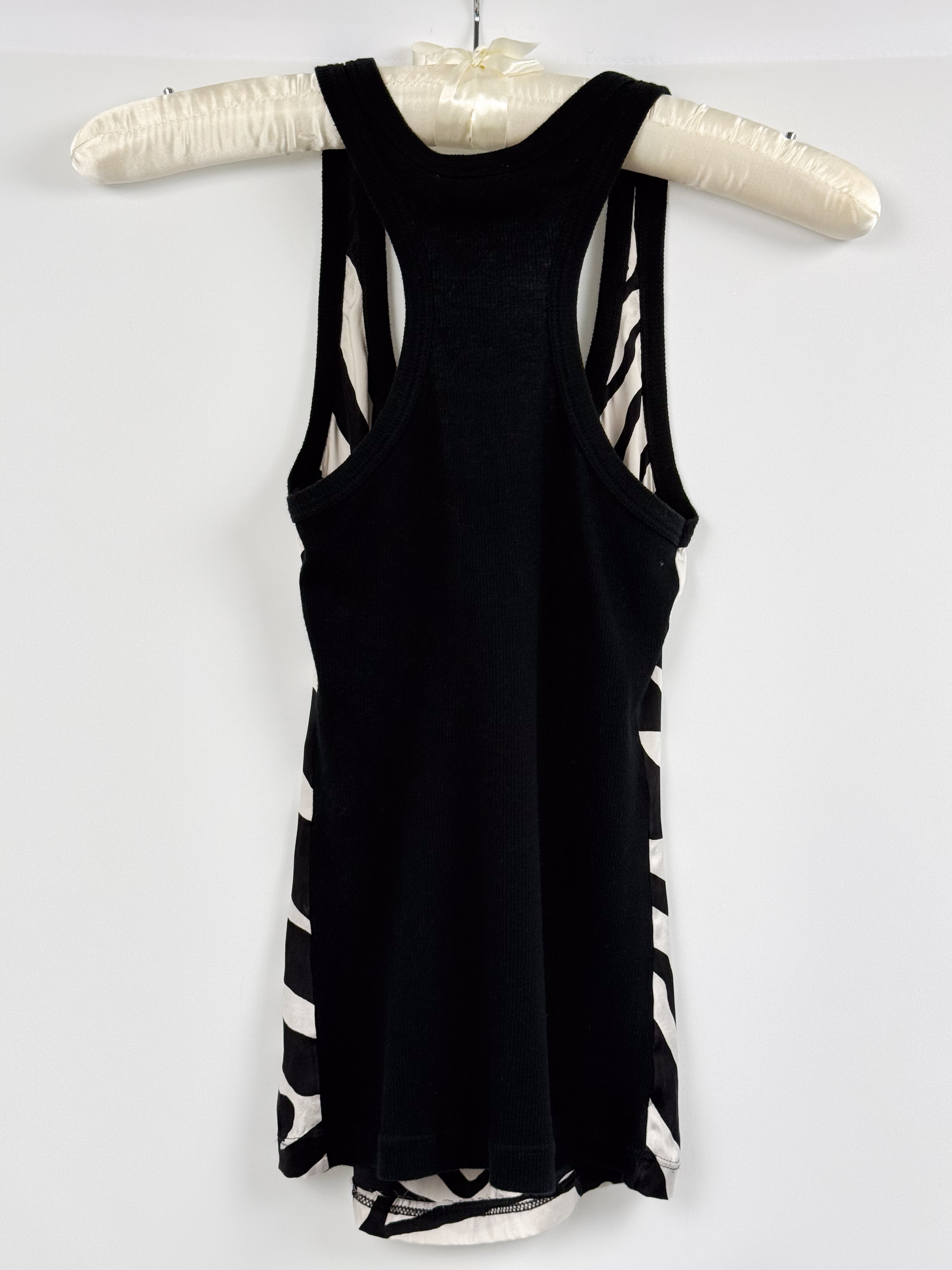 D&G Dolce & Gabbana 2000s Black and Cream Zebra Print Silk Racerback Tank - XS/S