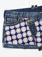 Dsquared2 2000s Geometric Floral Print Panel Micro Mini Denim Skirt - W34