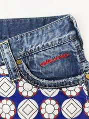 Dsquared2 2000s Geometric Floral Print Panel Micro Mini Denim Skirt - W34