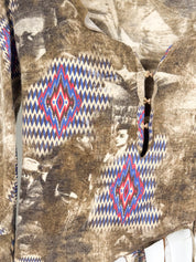 Voyage 1990s Photo Collage Kilim Print Fringe Bell Sleeve Top - XS/S