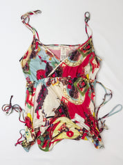 Christian Lacroix Jeans 2000s Maximalist Collage Print Ruched Tie Cami - S/M